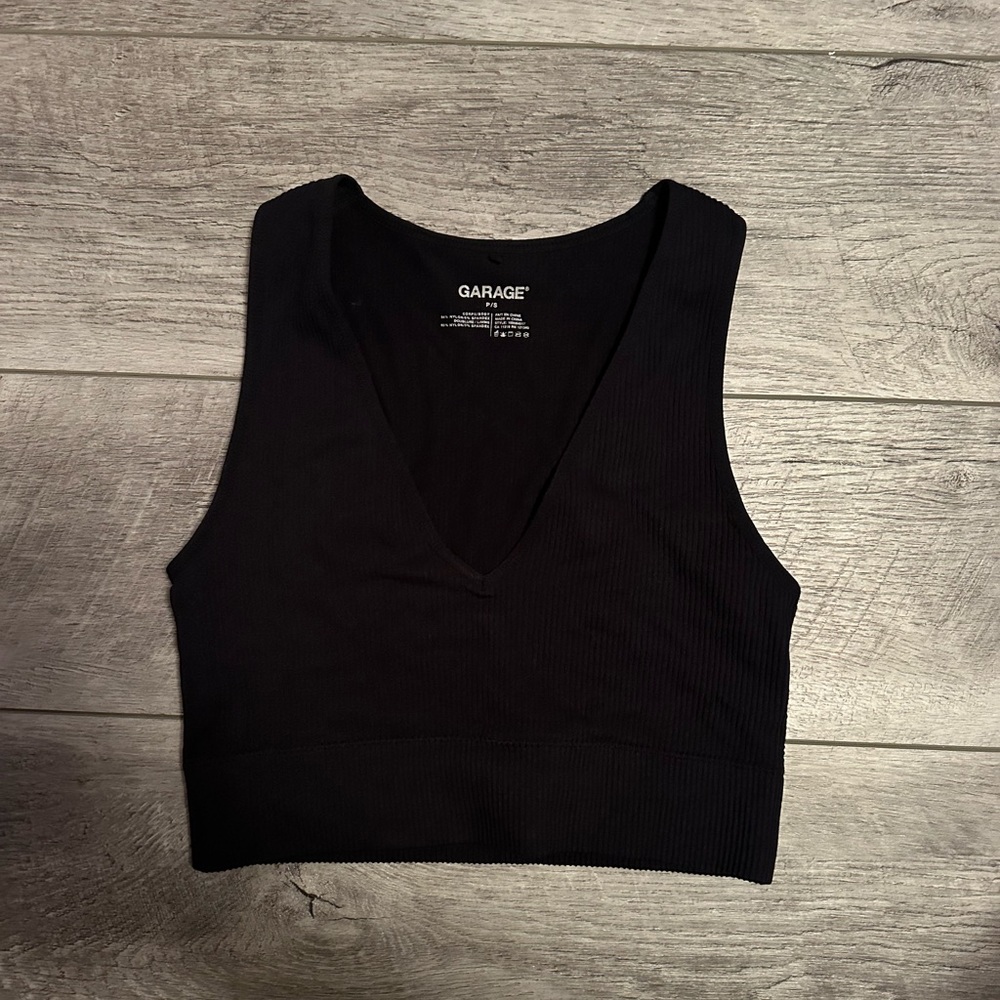 Black v-neck garage top